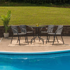 Flash Furniture Lila 28'' Round Glass Metal Table with Gray Rattan Edging and 4 Gray Rattan Stack Chairs
