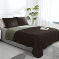 Easy-Going Full/Queen Size Reversible Quilt Set With 1 Quilt And 2 Pillow Shams, Soft Bed Quilt Cover, Water Resistant Lightweight Microfiber Bedspread, Stain Resistant, Chocolate/Beige