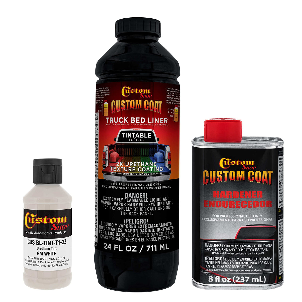 Custom Coat Gm White 1 Quart Urethane Spray-On Truck Bed Liner Kit - Easy Mixing, Just Shake, Shoot - Professional Durable Textu