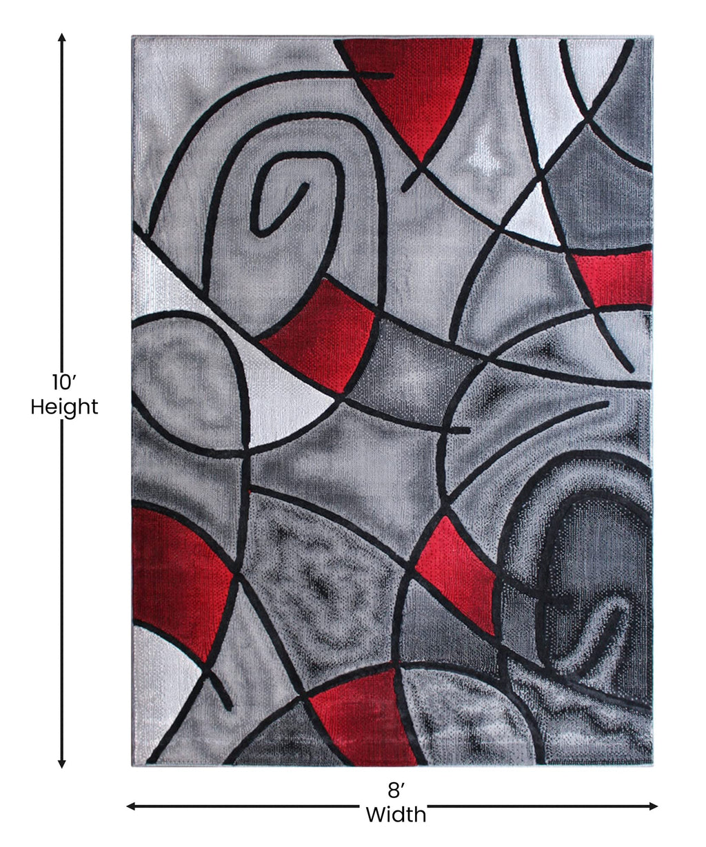 Flash Furniture Jubilee Collection Abstract Area Rug - Colorfast Red Olefin Rug - 8' X 10' Area Rug - Jute Backing - Living Room, Bedroom, & Family Room