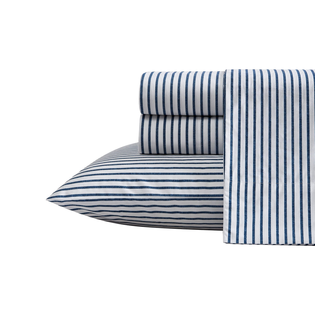 Nautica- Queen Sheet Set, Cotton Percale Bedding Set, Crisp & Cool, Lightweight & Breathable (Harmead Navy, Queen)