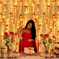 Lewtemi Valentines Bow Garland with Curtain String Lights Valentines Day Decorations String Lights Red Bow Garland Romantic Wind