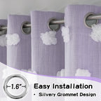 Mysky Home Lilac Curtains For Girls Bedroom Kids Curtain 54 Inches Length White Pom Pom Sheer Small Window Curtains 2 Panels Double Layer Curtains Grommet Room Darkening Nursery Curtains, W52 X L54