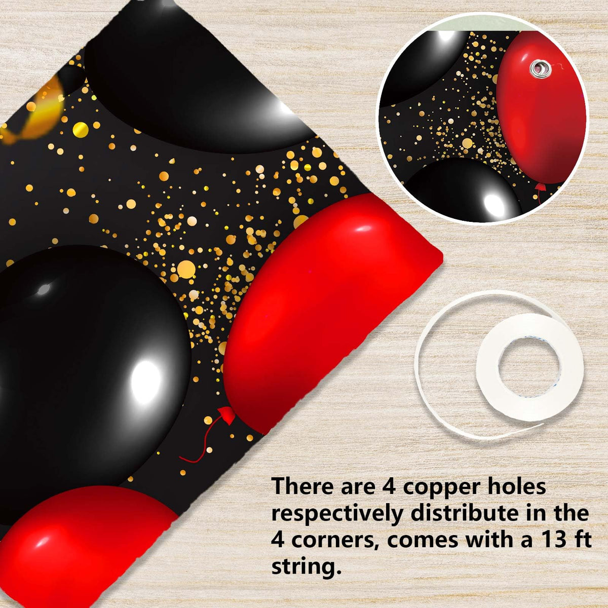 DZTRELFK 21st Birthday Banner Backdrop Decorations Fabric Red Black Glitter Gold Multi 71x47 inches