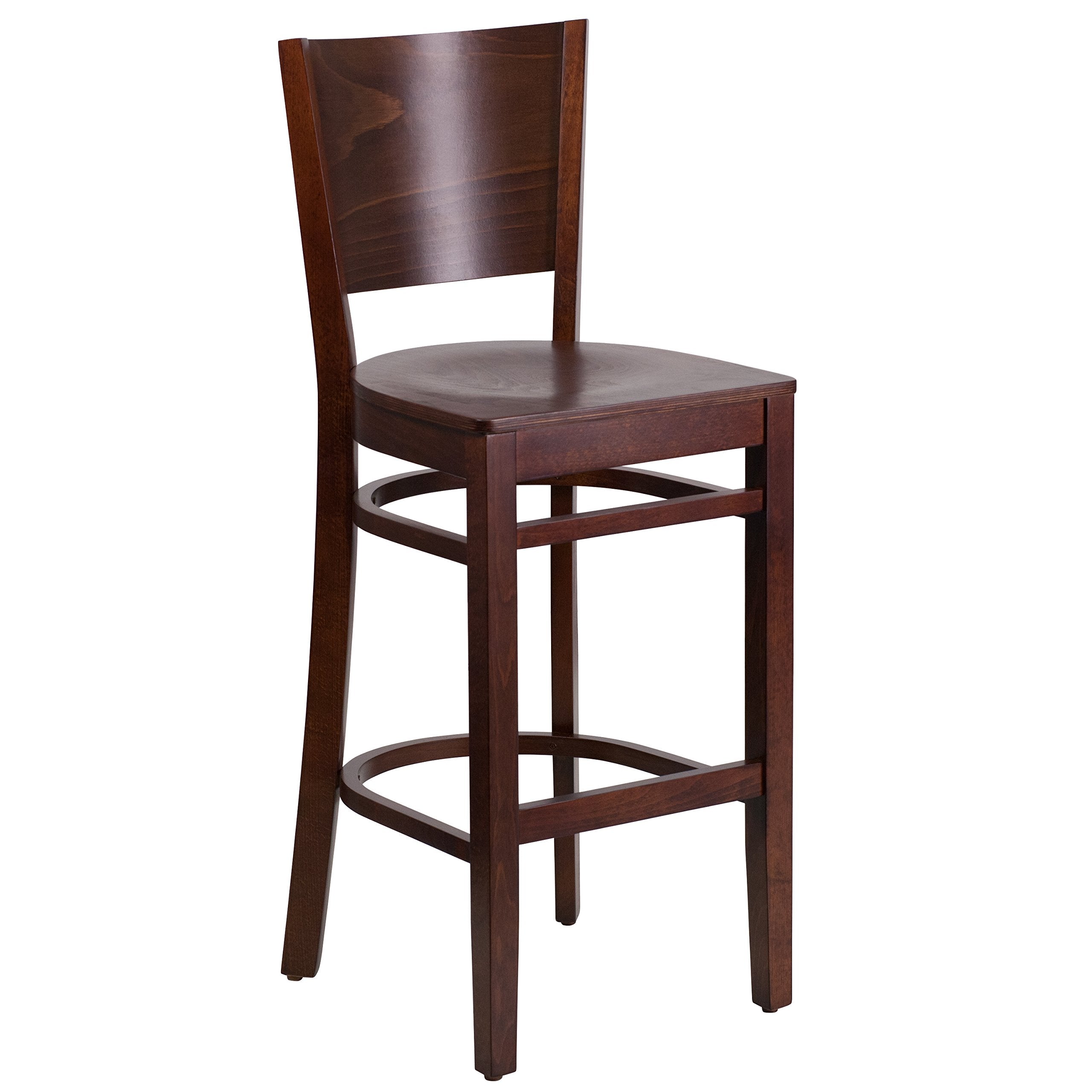 2 Pk. Lacey Series Solid Back Walnut Wooden Restaurant Barstool