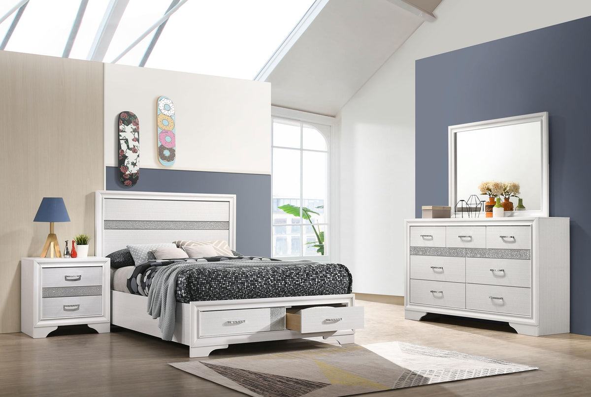 Coaster Home Furnishings Miranda Contemporary 4-Piece Bedroom Set Full Size Storage Panel Bed Frame 50-inch Headboard White 205111F-S4