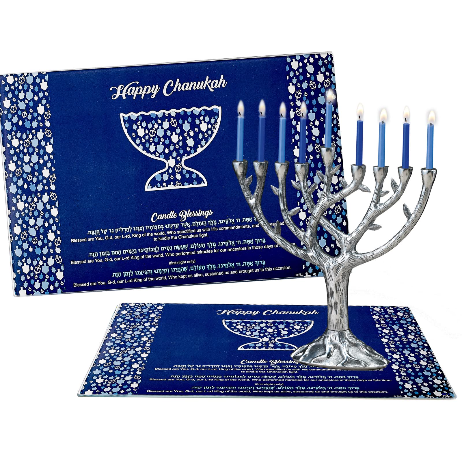 Rite Lite Hanukkah Tempered Glass Drip Tray Tree of Life Design for Menorah - Chanukah Tray Centerpiece Jewish Holiday Party Fav