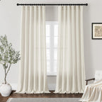 Dukiyo Natural Linen Curtains 102 Inches Long For Living Room 2 Panels Set Farmhouse Boho Privacy Light Filtering Semi Sheer Cur
