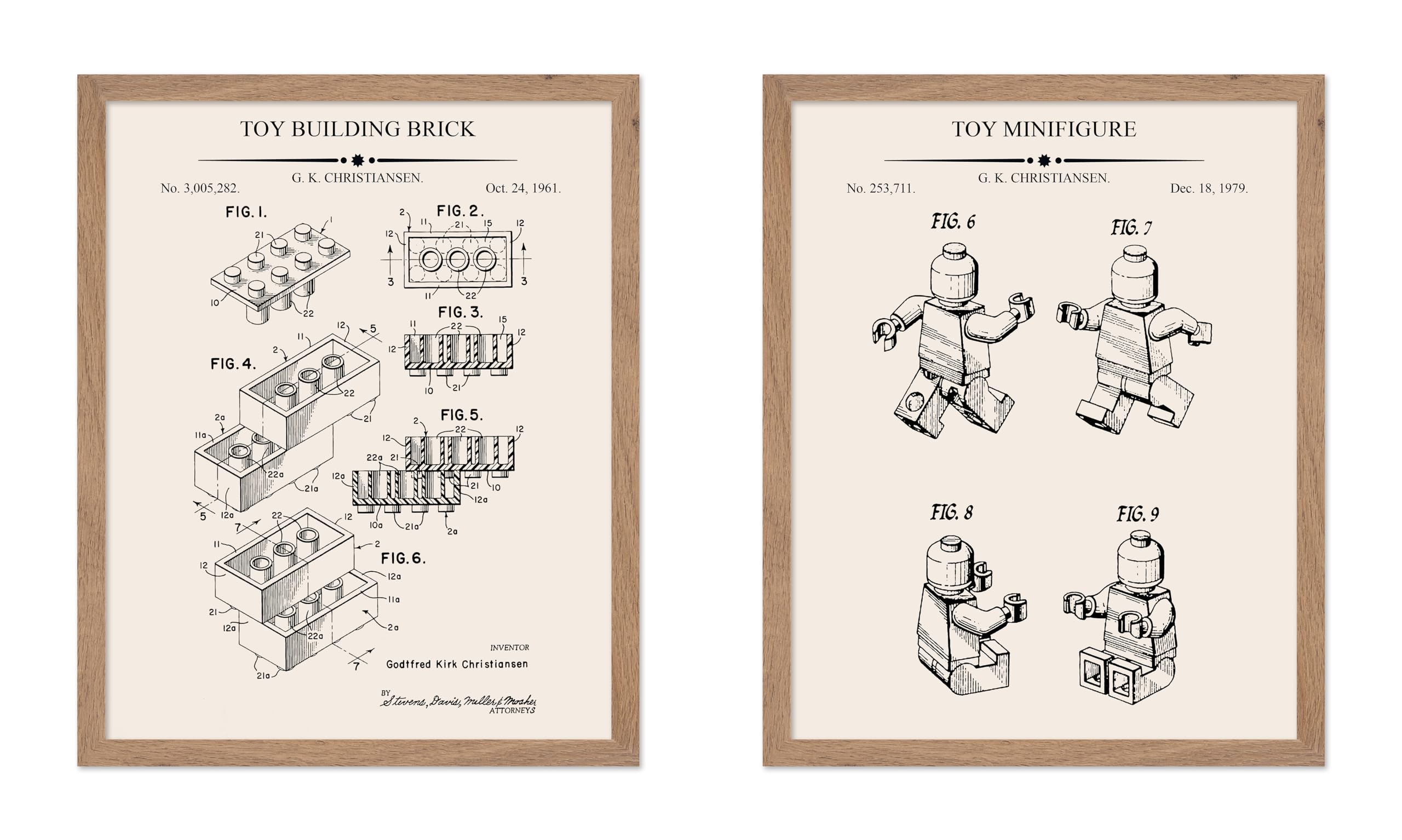 Poster Master 2-Piece Bricks Blueprint Poster - Building Blocks Patent Print - Toy Building Bricks Art - Interlocking Bricks Art