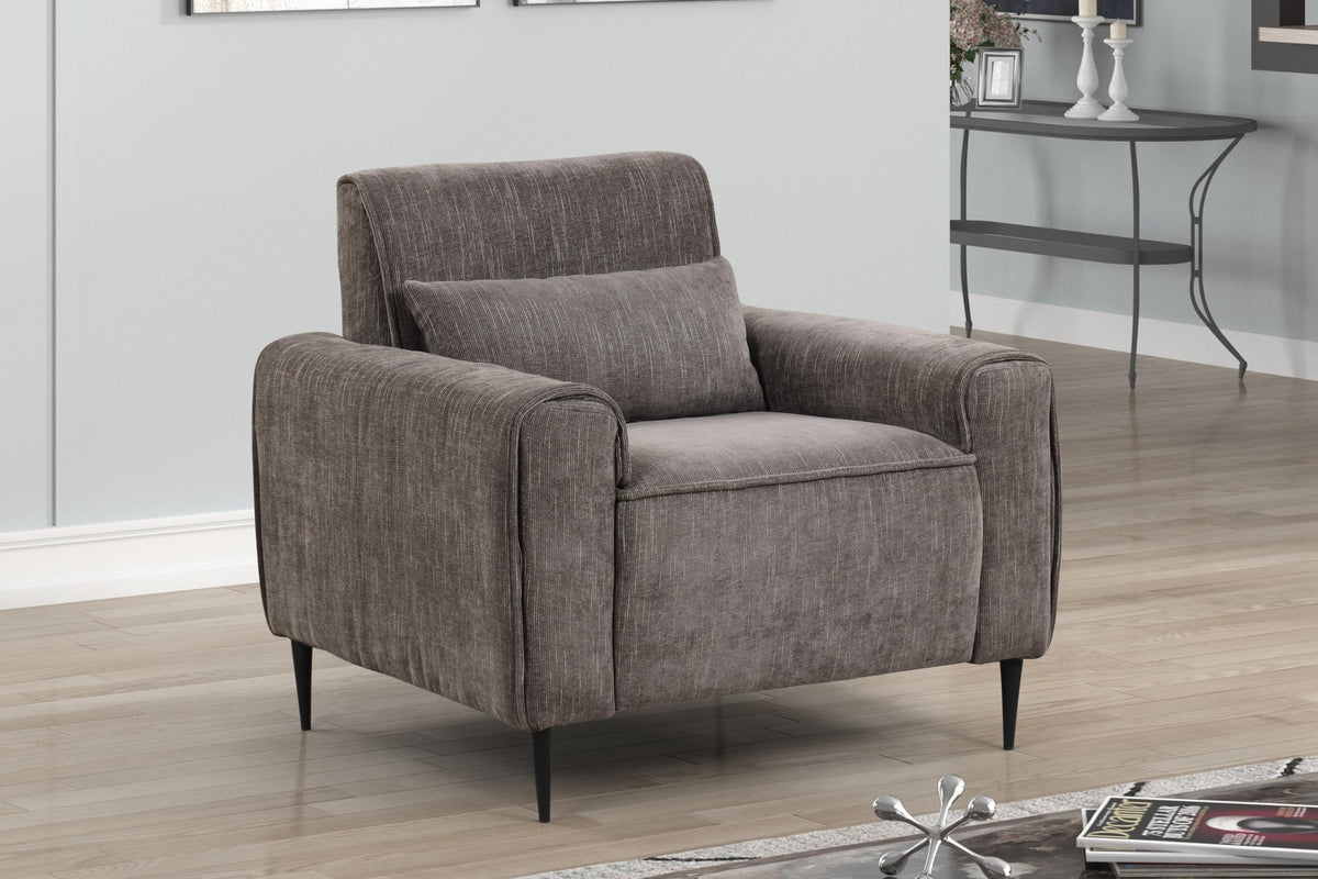 Lilola Home Valentina Gray Chenille Chair with Metal Legs and Throw Pillow