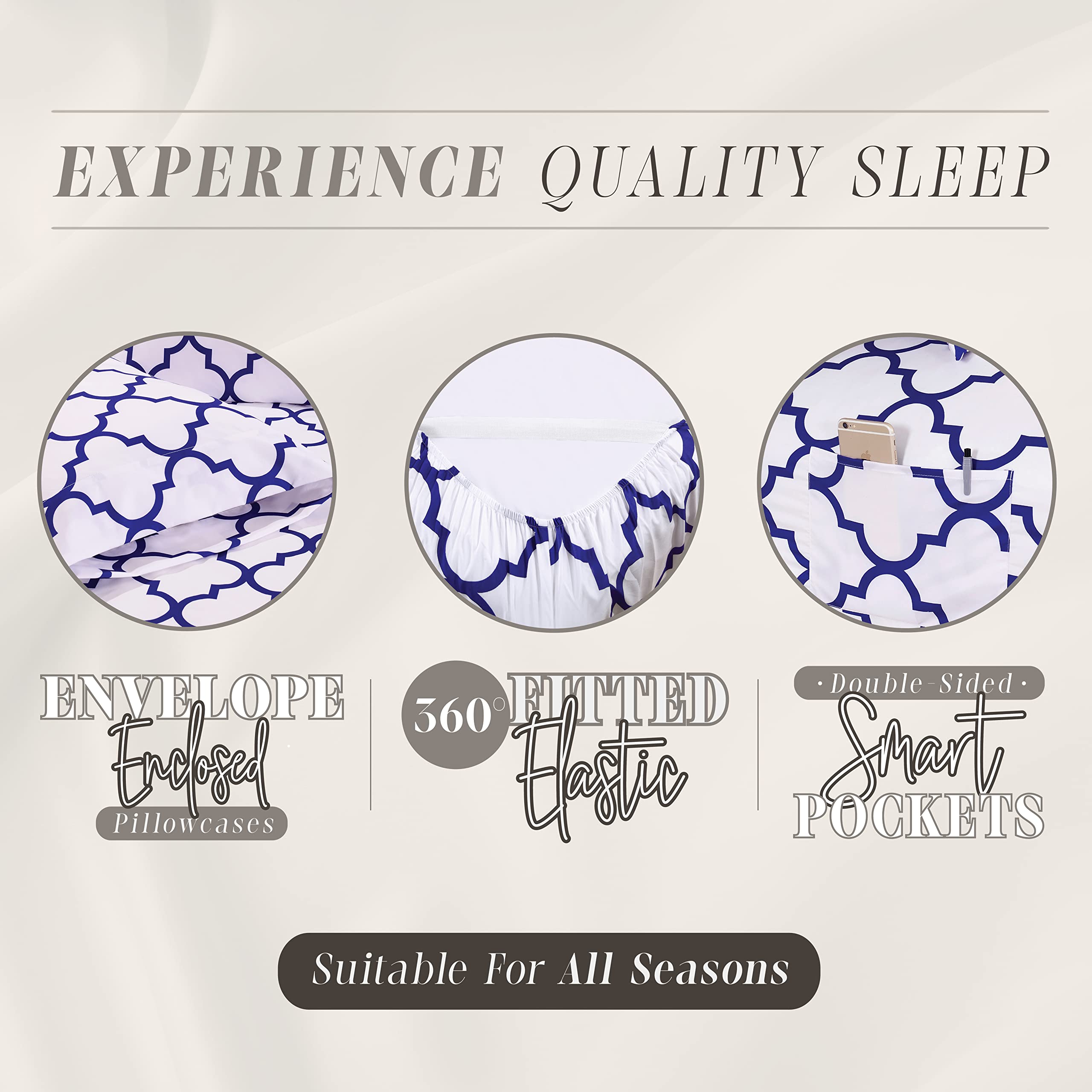 Elegant Comfort 4-Piece Moroccan Trellis Print Sheet Set, Super Cozy, Fade And Wrinkle Resistant, 1500 Premium Hotel Quality Microfiber, Deep Pocket Fitted Sheet With Smart Pockets, Twin Xl, Blue