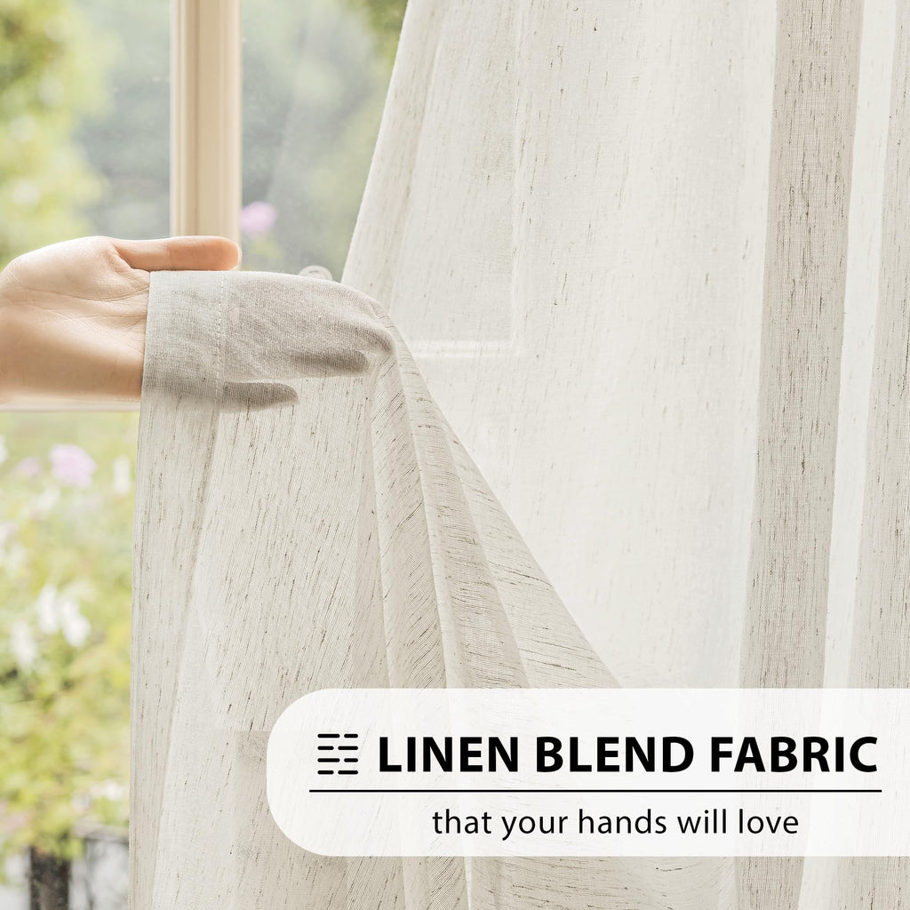 Fmfunctex Linen Sheer Curtains For Living Room, Beige Curtains 90 Inches Long For Bedroom, Natural Flax Blend Window Draperies F