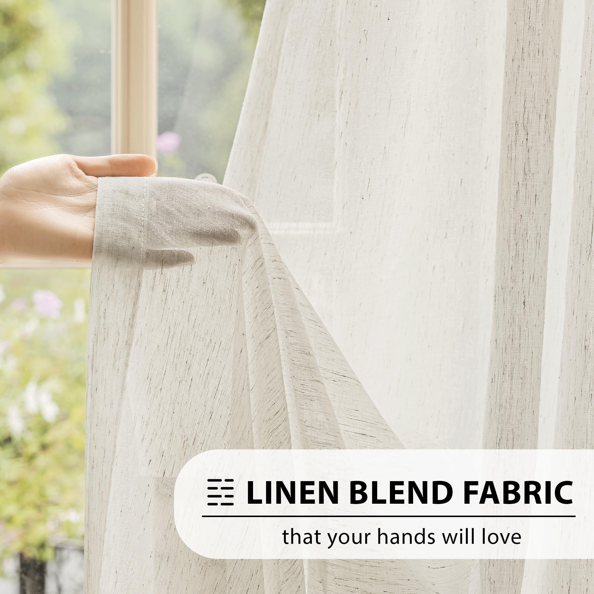 Fmfunctex Linen Sheer Curtains For Living Room, Beige Curtains 90 Inches Long For Bedroom, Natural Flax Blend Window Draperies F