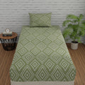 Huesland By Ahmedabad Cotton 144 Tc Elastic Fitted Bedsheets Single Bed Cotton With 1 Pillow Cover | 3Ft X 6.5Ft | Sage Green