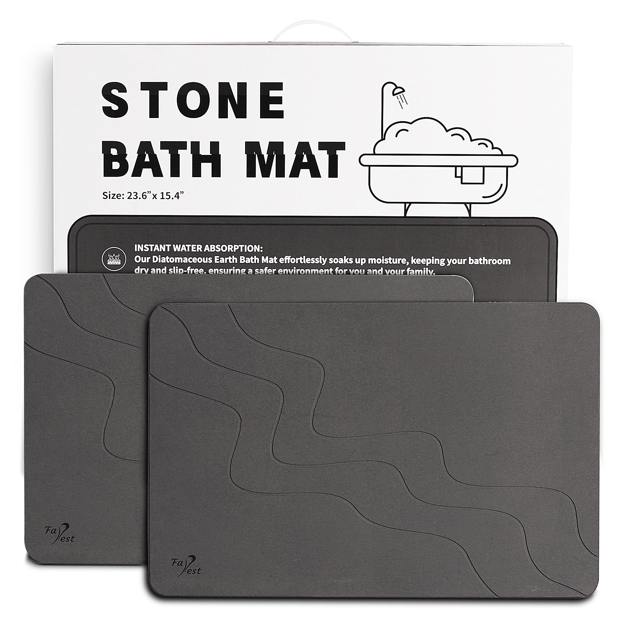 2 Pack Stone Bath Mat-Diatomaceous Earth Bath Mat Fast-Drying Stone Drying Mat Super Absorbent Diatomite Mats for Bathroom, Dish