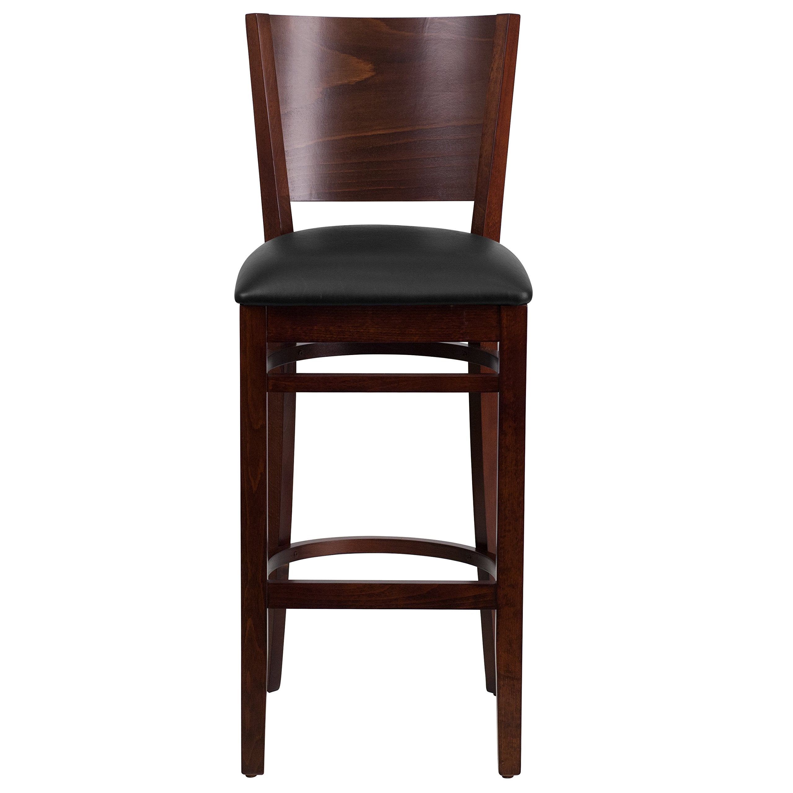 Flash Furniture Lacey Series Solid Back Walnut Wood Restaurant Barstool - Black Vinyl Seat