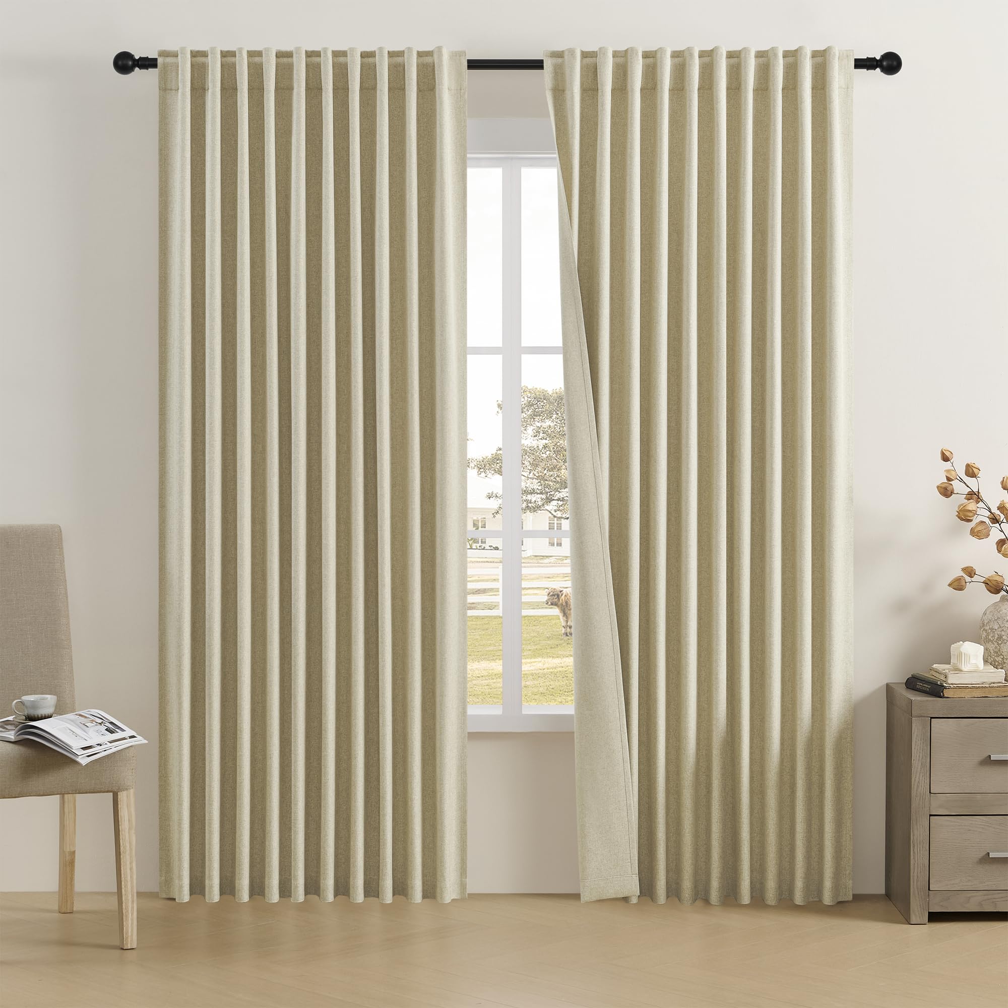 Dualife 84 Inch Wide Blackout Curtains -96 Inch Wide Vertical Backdrop Drapes For Sliding Glass Patio Door,High Ceiling Curtains