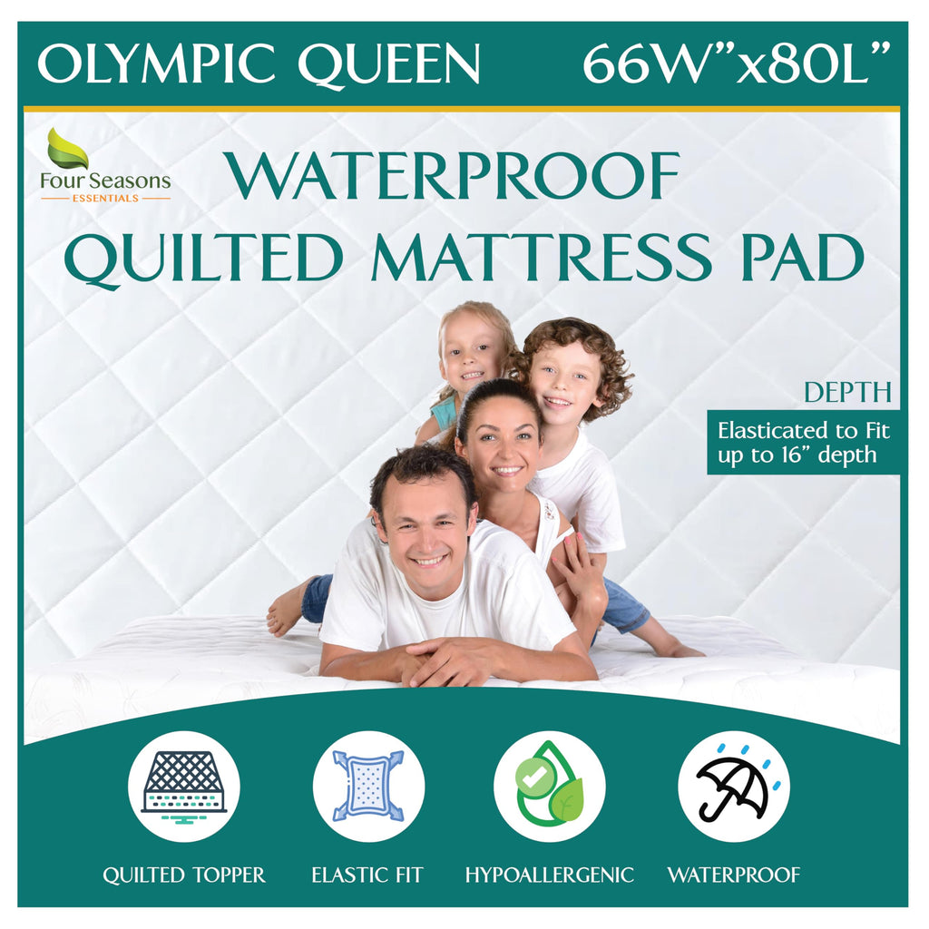 Olympic Queen Size Waterproof Mattress Pad - Fitted Mattress Protector With Quilted Pillow Top Mattress Topper - Premium Quality