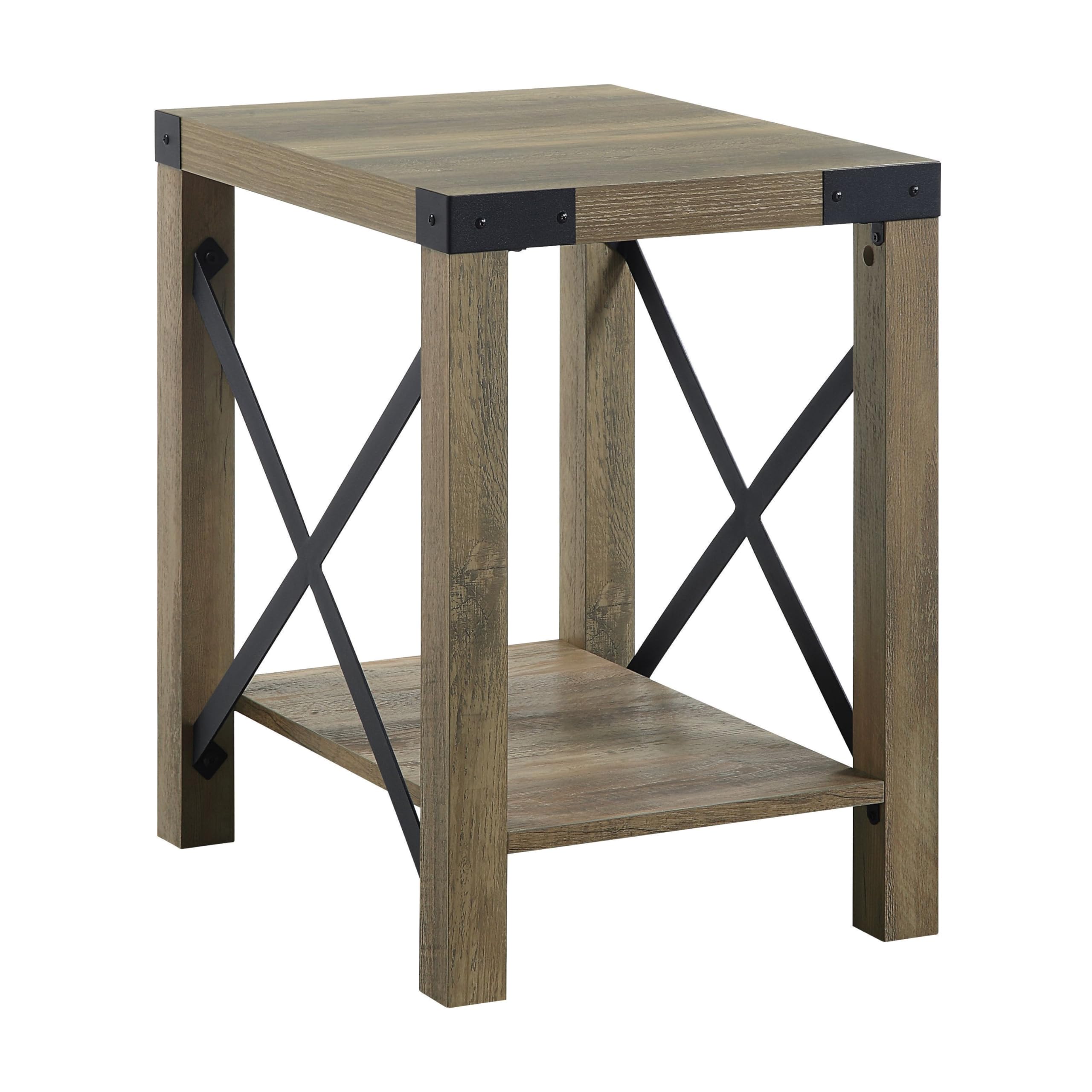 Acme Abiram Rectangular Wooden End Table with Bottom Shelf in Rustic Oak