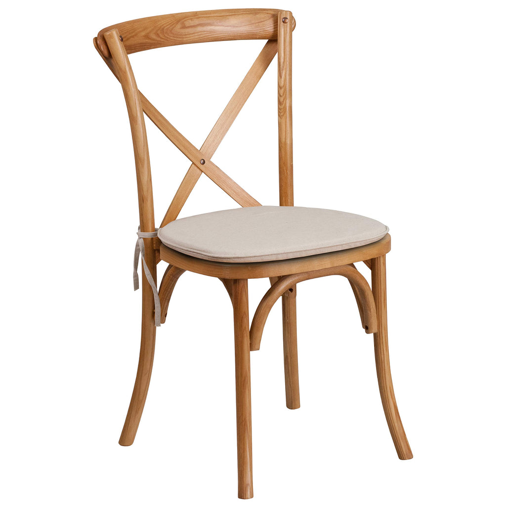 Flash Furniture Hercules Series Stackable Oak Wood Cross Back Chair With Cushion