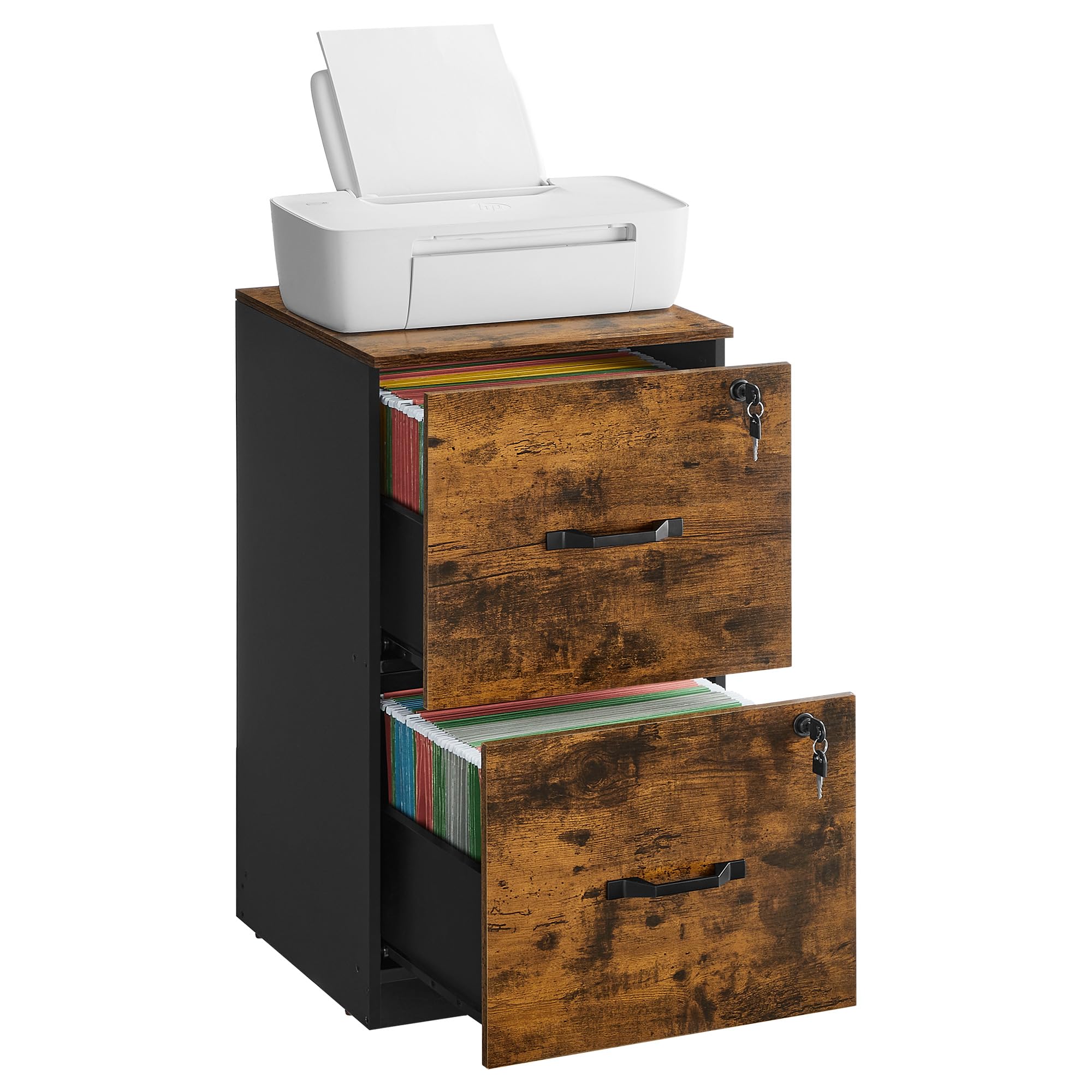 VASAGLE 2 Drawers File Cabinet with Lock, Printer Stand, Office Filing Cabinet Organizer, for A4 and Letter Size Documents, Rust