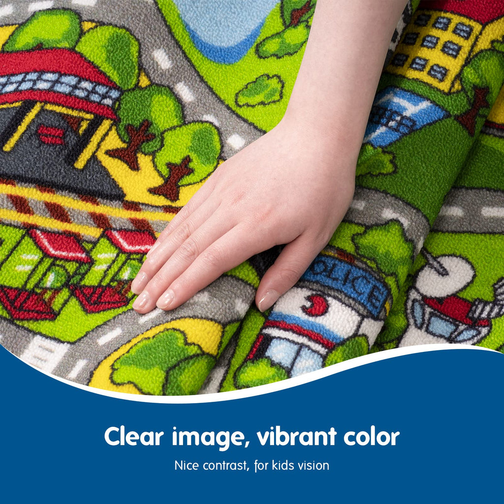 Boooूom Jackson Play Mat Rug, Train Track Car Mat, Polyester, Green, 60"x32"