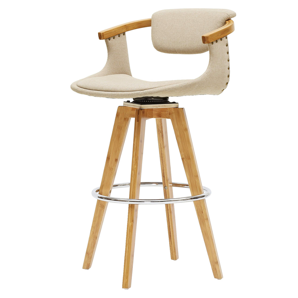 New Pacific Direct Darwin Fabric Bamboo Bar Bar & Counter Stools, One Size, Stokes Linen Beige