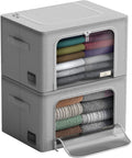 Storage Bins with Metal Frame - Stackable & Foldable Clothes Organizer Bags - Oxford Fabric Storage Containers with Large Clear 