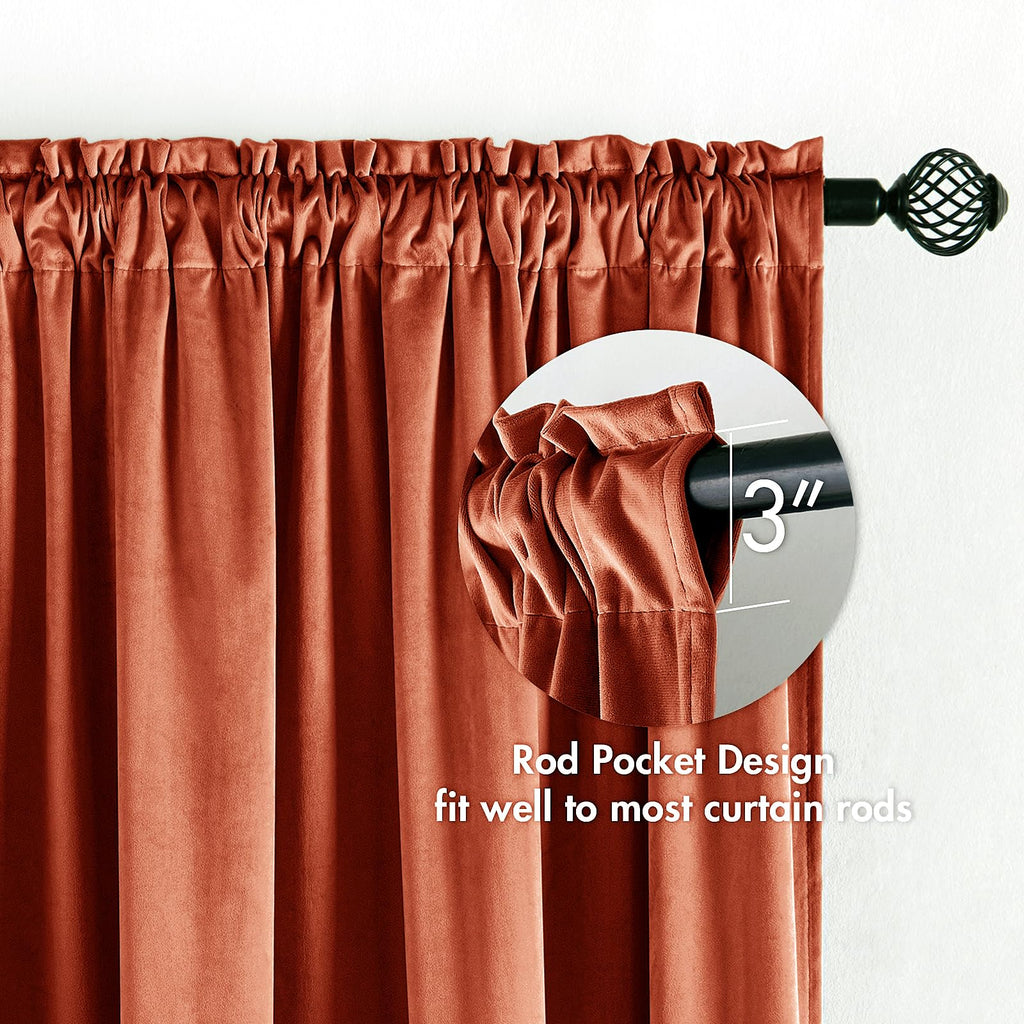 Miulee Burnt Orange Velvet Curtains Thermal Insulated Blackout Curtain Fall Drapes For Bedroom Living Room Darkening 84 Inches Long Rust Terracotta Panels Rod Pocket Set Of 2