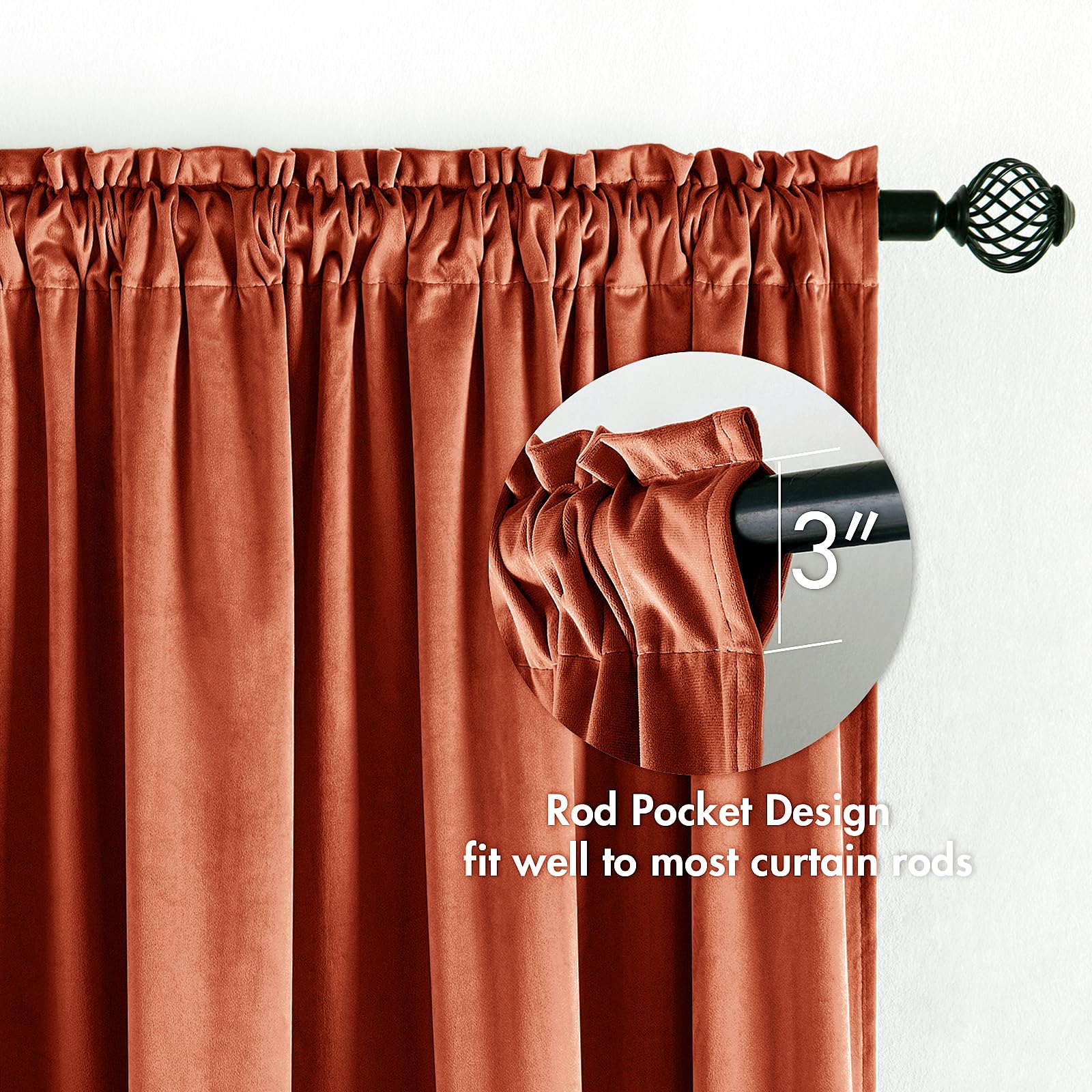 Miulee Burnt Orange Velvet Curtains Thermal Insulated Blackout Curtain Fall Drapes For Bedroom Living Room Darkening 84 Inches Long Rust Terracotta Panels Rod Pocket Set Of 2