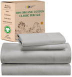 California Design Den Percale Full Size Sheet Set, Deep Pocket 100% Organic Cotton Sheets, Gots Certified, Soft, Breathable & Cooling Sheets Full Size Bed, Light Grey Sheets