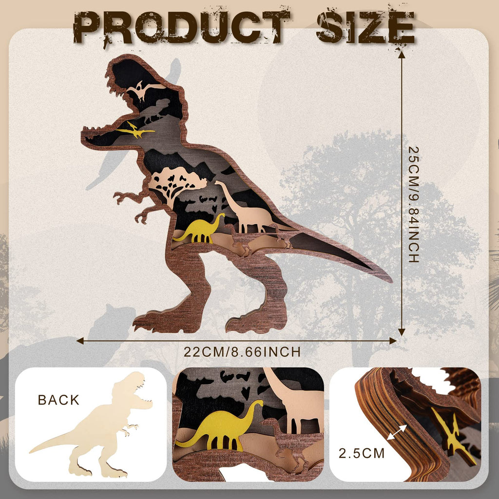 Chunful Dinosaur Wall Art Decor Wooden Farmhouse Dino Decoration Wooden Forest Dinosaur Decor For Boys Cabin Nursery Bedroom Liv