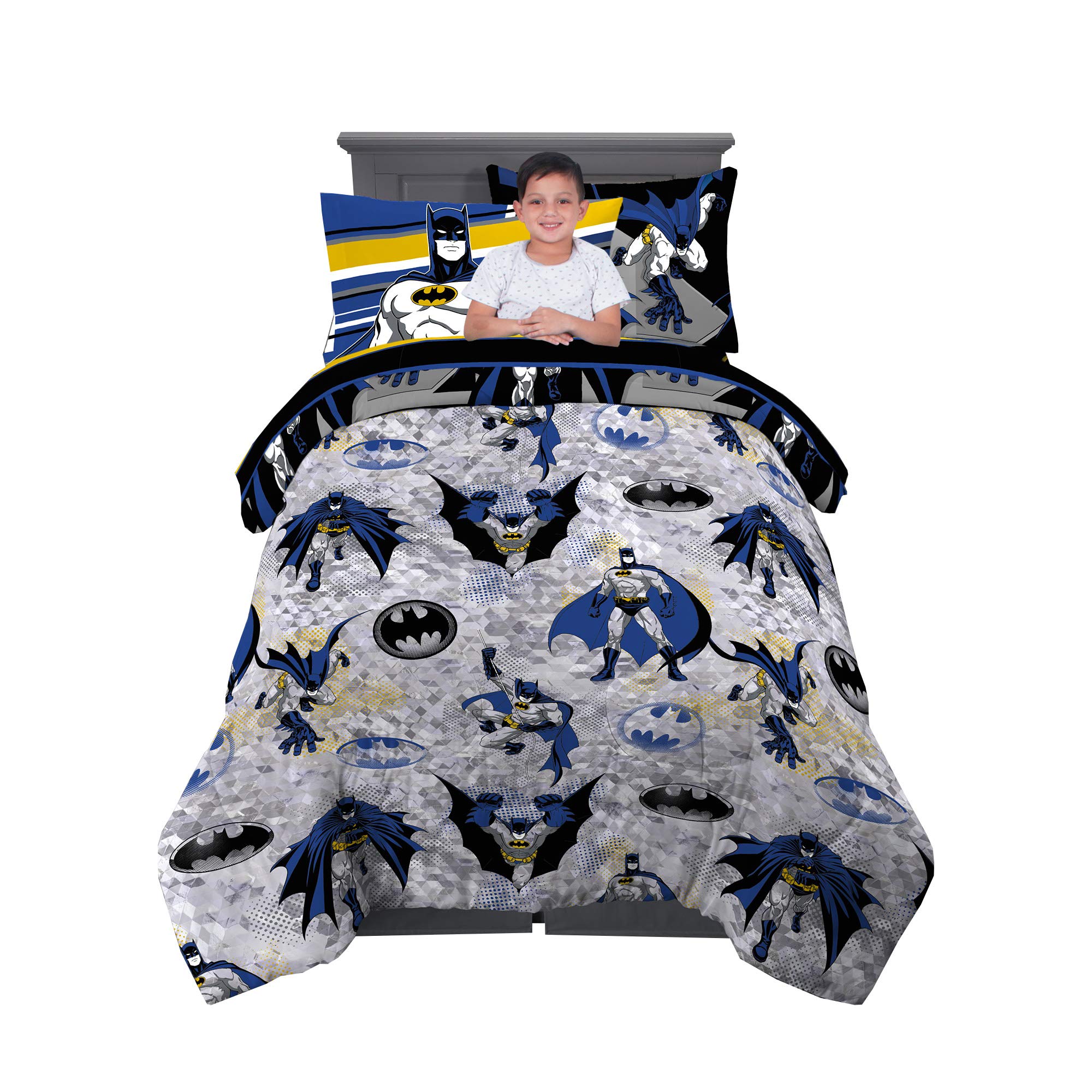 Franco Kids Bedding Super Soft Comforter And Sheet Set With Sham, 5 Piece Twin Size, Batman