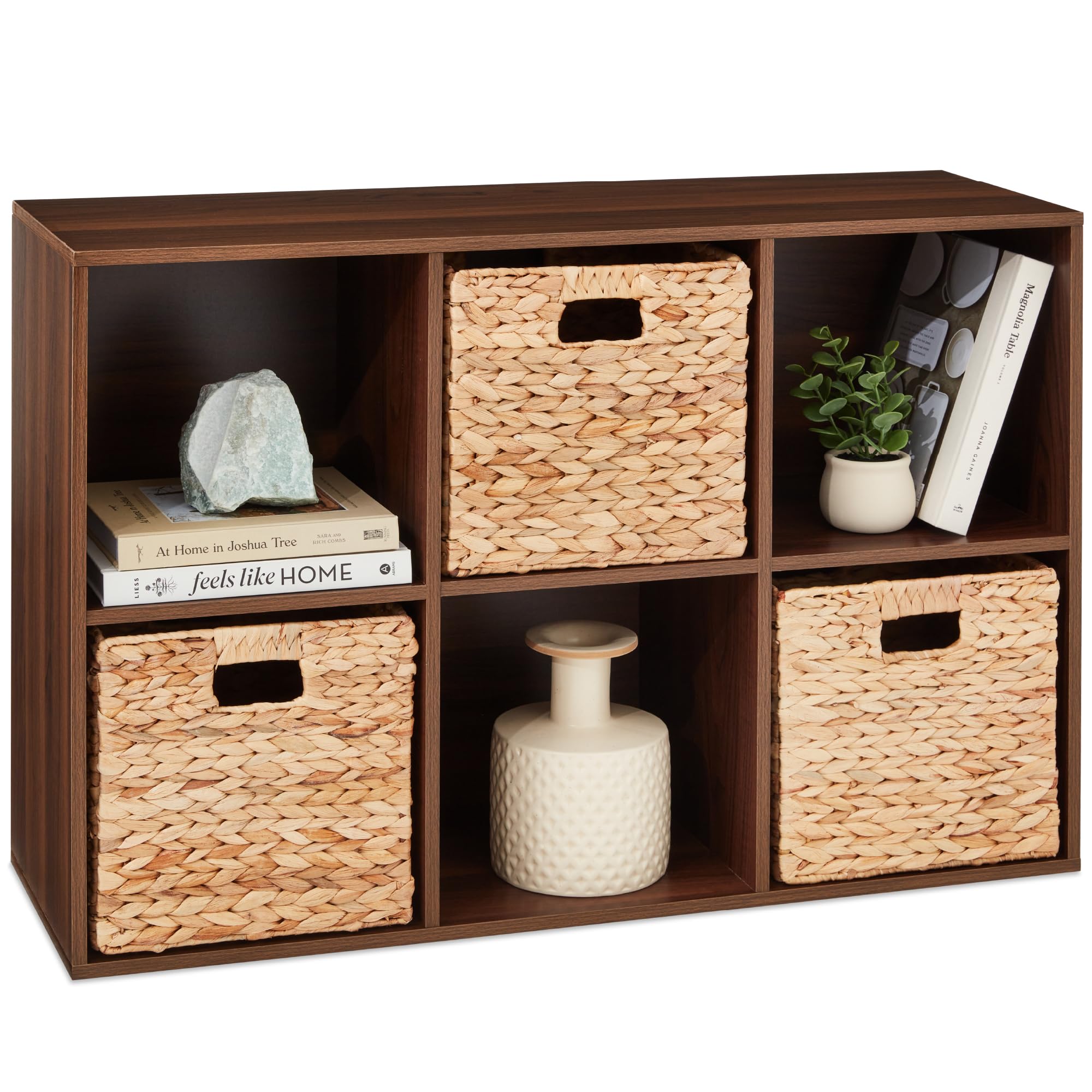 Best Choice Products 6-Cube Storage Organizer, 11In Shelf Opening, Bookcase, Display Shelf, Customizable W/ 3 Removable Back Panels – Walnut