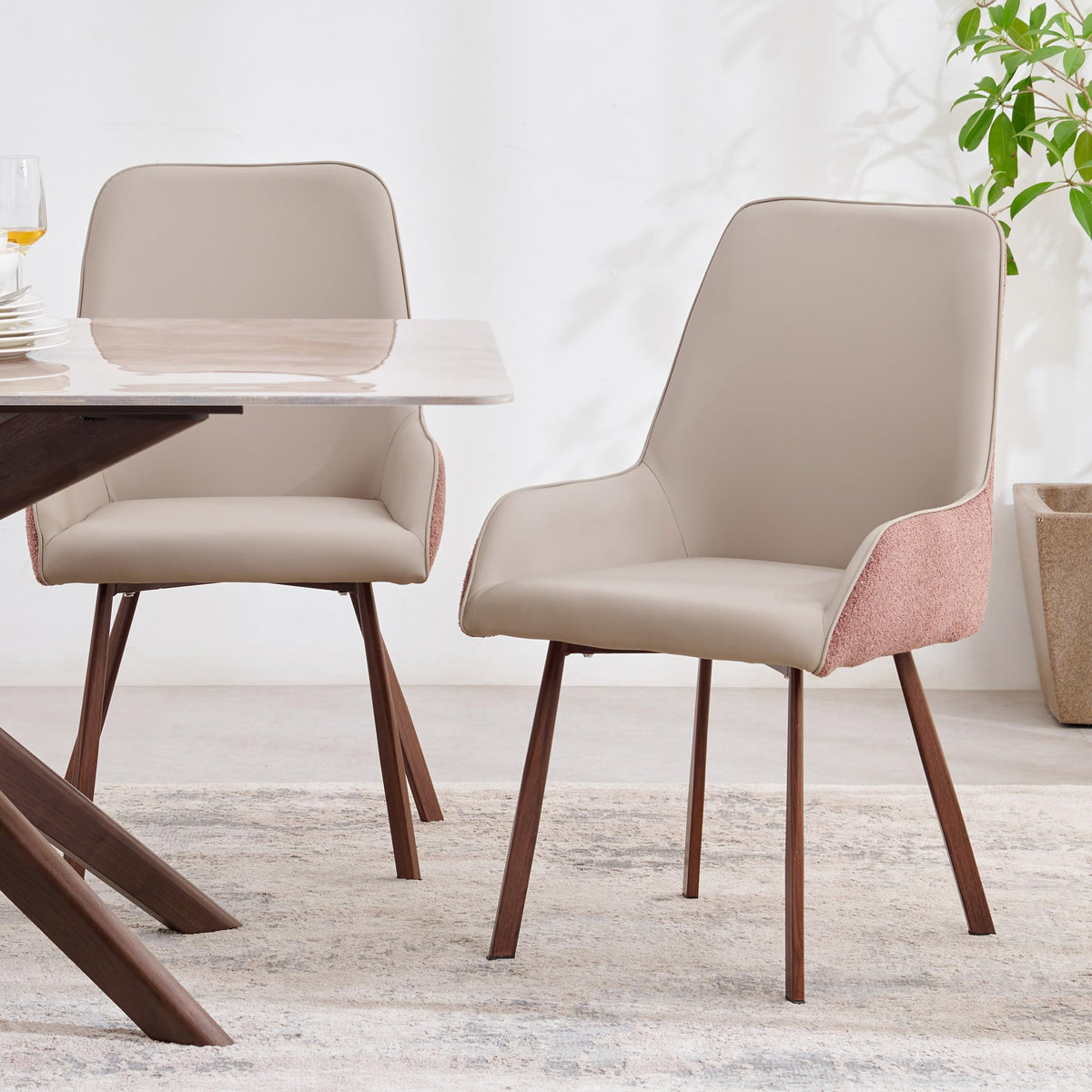 Home Centre | Dune Faux Leather Dining Chair Set Of 2 | Metal Frame | Beige | 1 Year Warranty