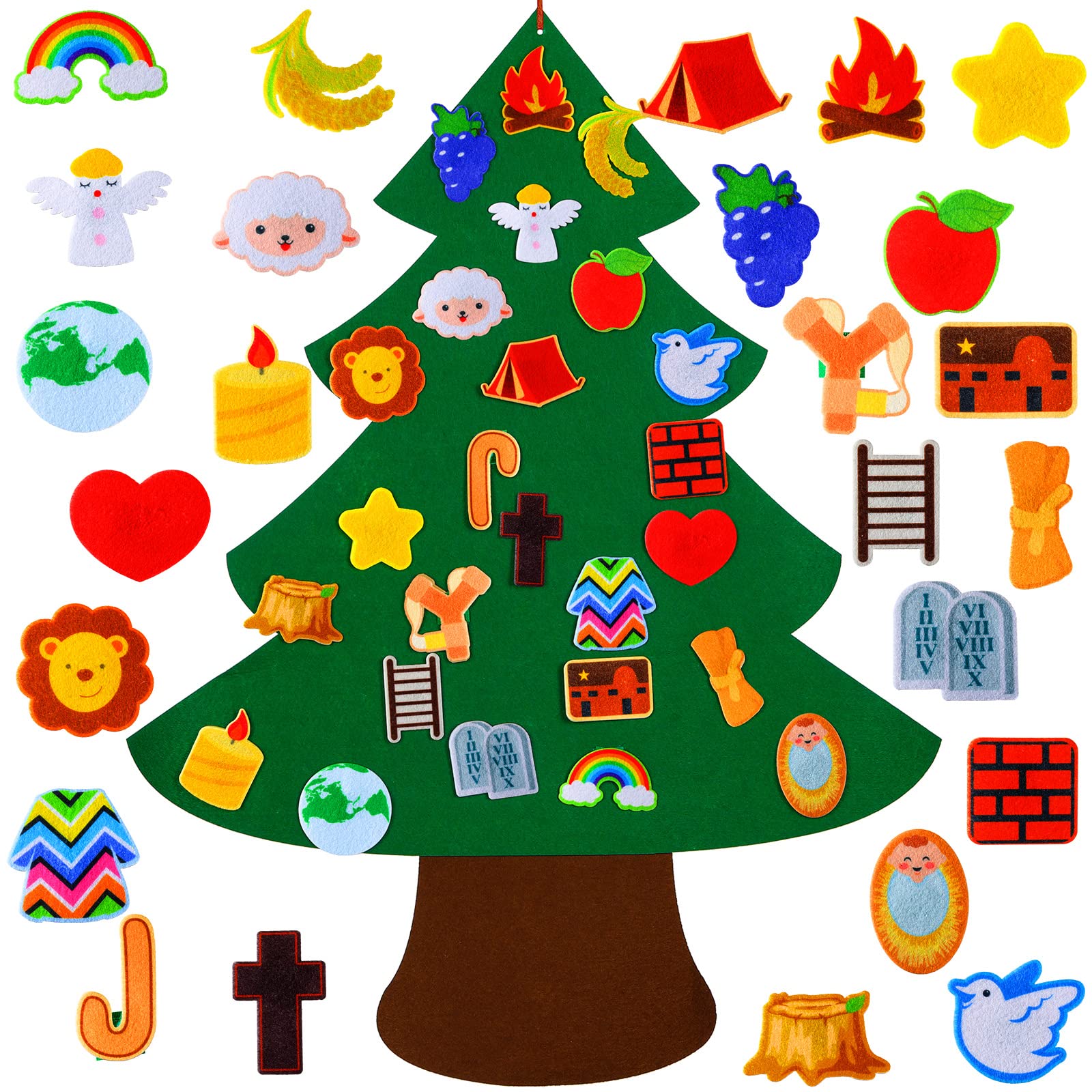 26 Pieces Jesse Tree DIY Felt Christmas Tree for Toddlers Kids Jesse Tree Advent Ornaments Christmas Countdown Advent Calendar F