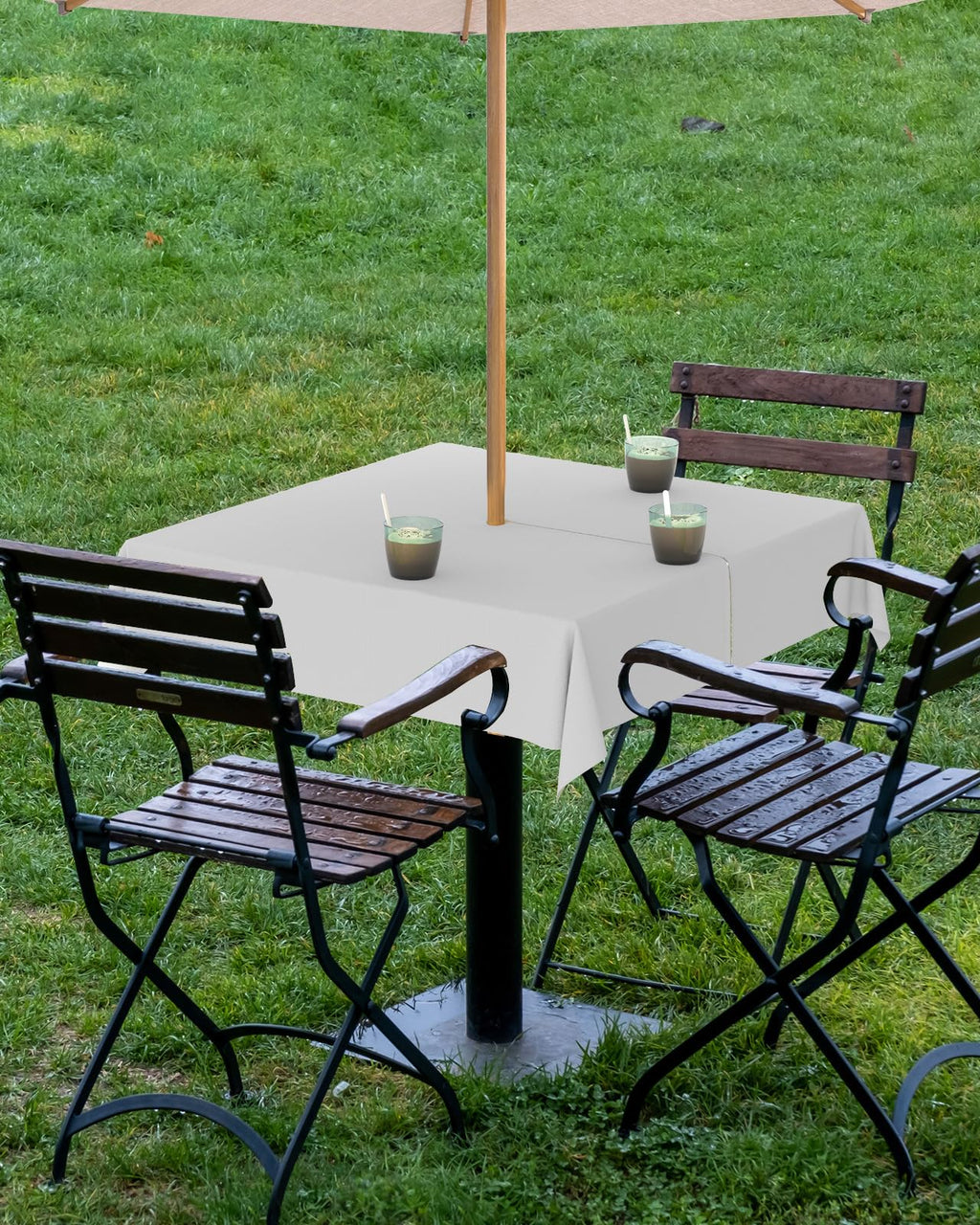 Queenker Light Gray Outdoor Tablecloth With Umbrella Hole And Zipper, Solid Color Table Cover For Square Tables Waterproof Table