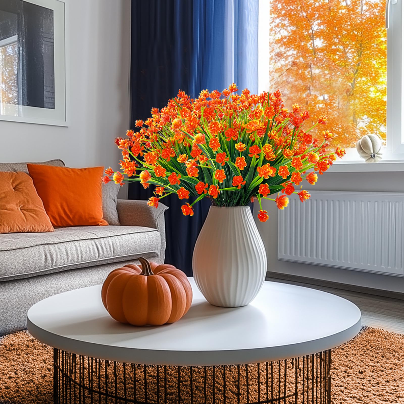 Turnmeon 12 Bundles Artificial Fall Flowers For Outdoors Uv Resistant Fake Fall Plants, Faux Plastic Fake Mums Fall Flowers Arti