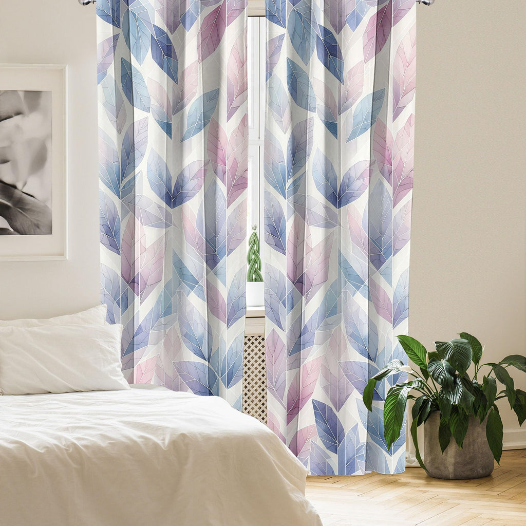 Ambesonne Leafy Art Window Curtains Pack Of 2, Futuristic Fractal Look Leaves With Geometric Details Dreamy Tones, Lightweight S