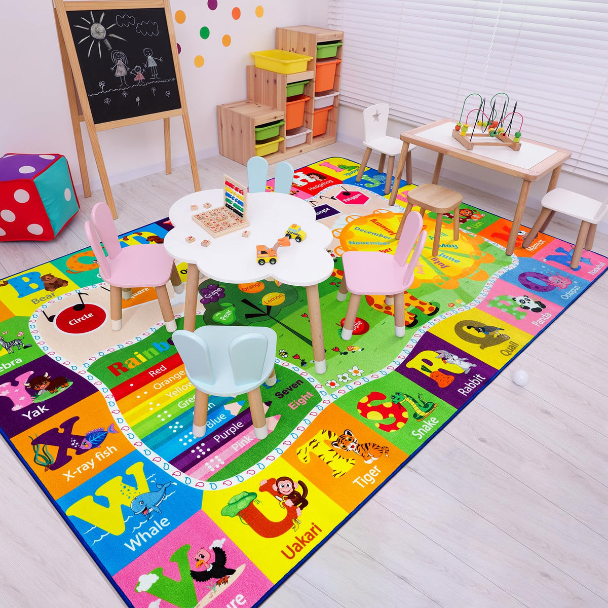 Kids Rug Play Mat Carpet Educational And Fun Playroom Rugs With Abc Alphabet Animals Shapes 3X5 Area Rug Learning Rugs For Bedro