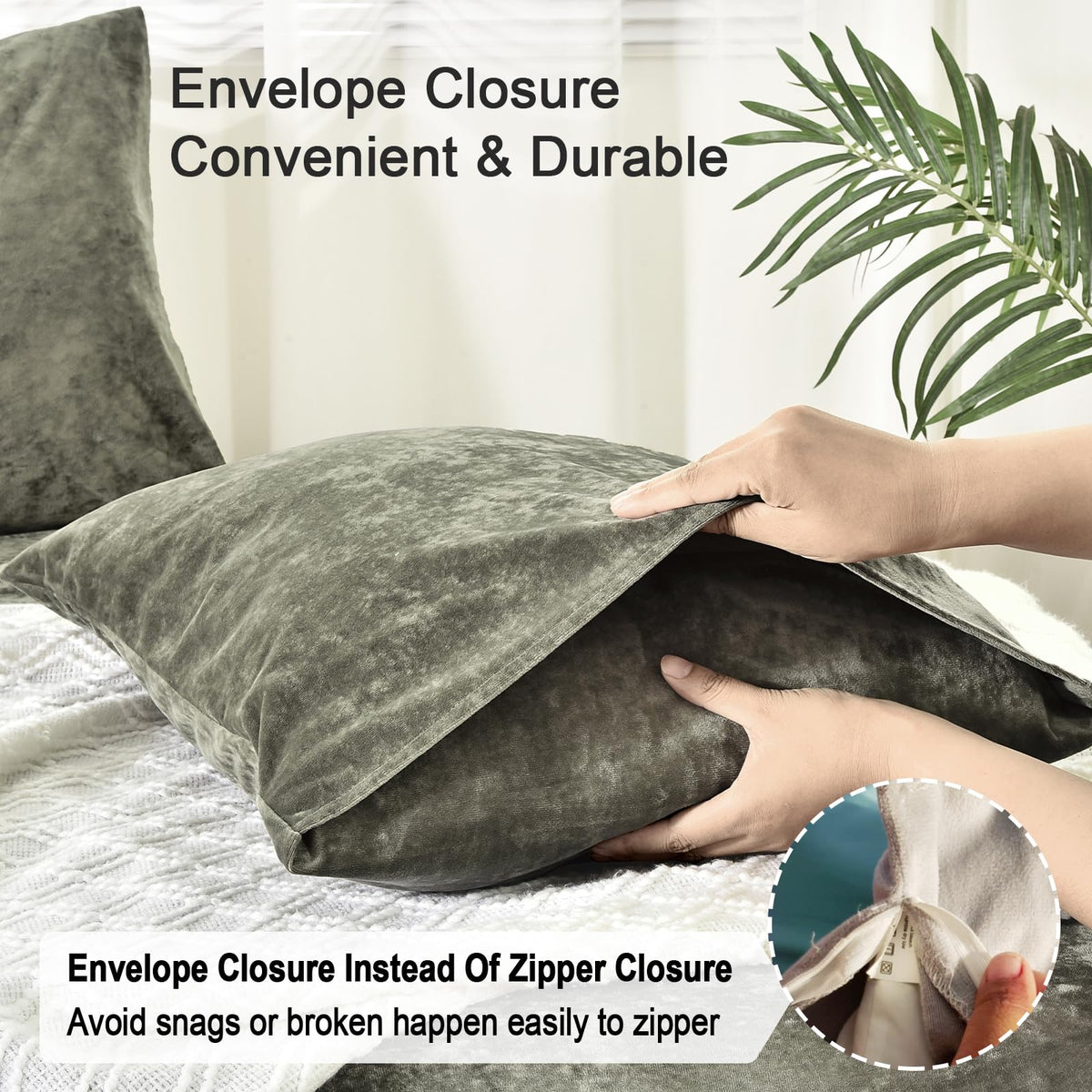 Phf Truly Velvet Pillowcases Standard Size, No Insert, 2 Pack Ultra Soft Breathable Pillow Shams Covers With Envelope Closure, 20' X 26' Luxury Cozy Warm Fuzzy Flannel Pillow Cases, Smokey Olive