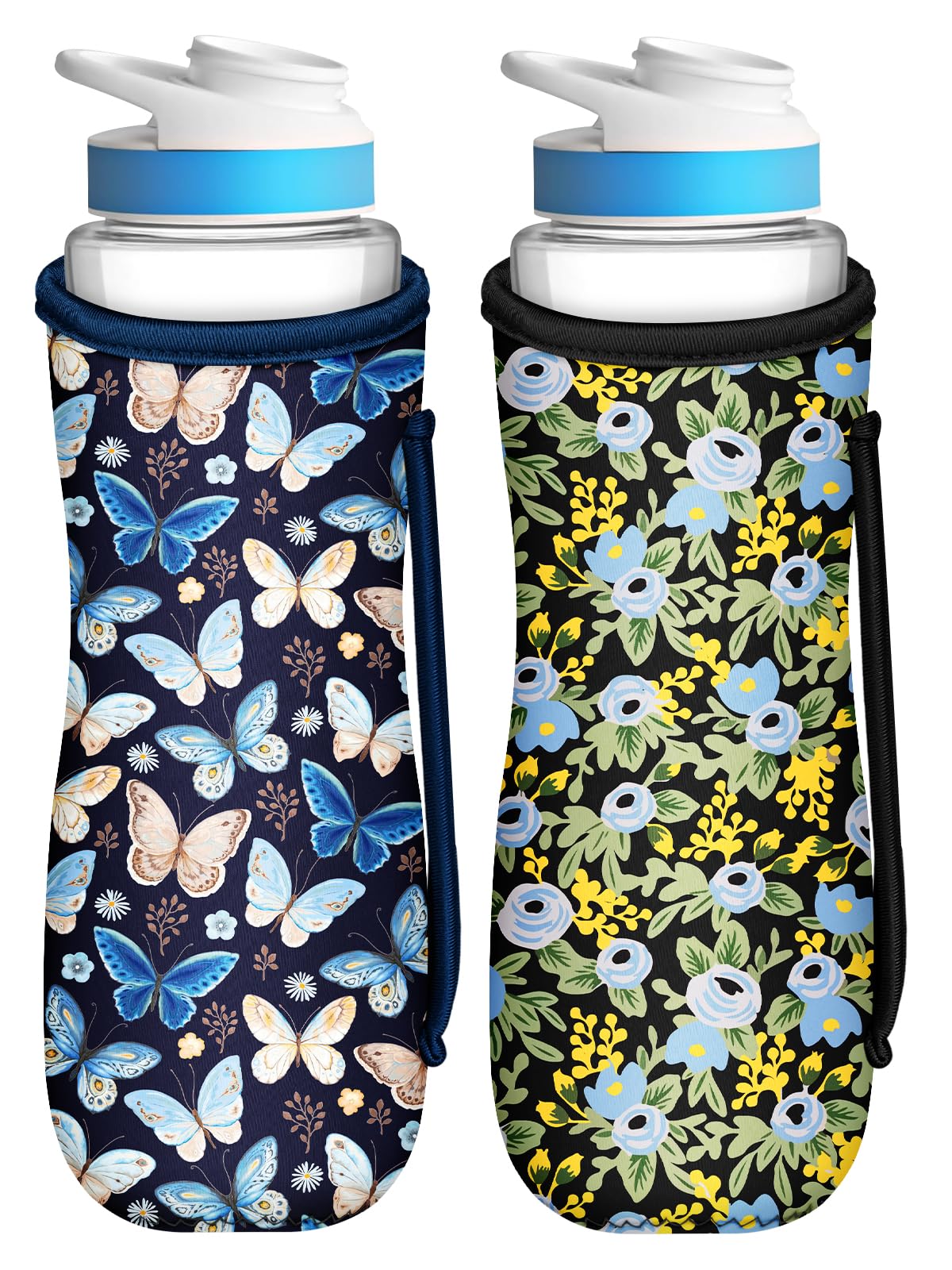 Toykee Water Bottle Sleeve For Cirkul 22 Oz - 2 Pack Bottles Cover Holder Carrier Bag With Side Handle Blue Purple Marble Print