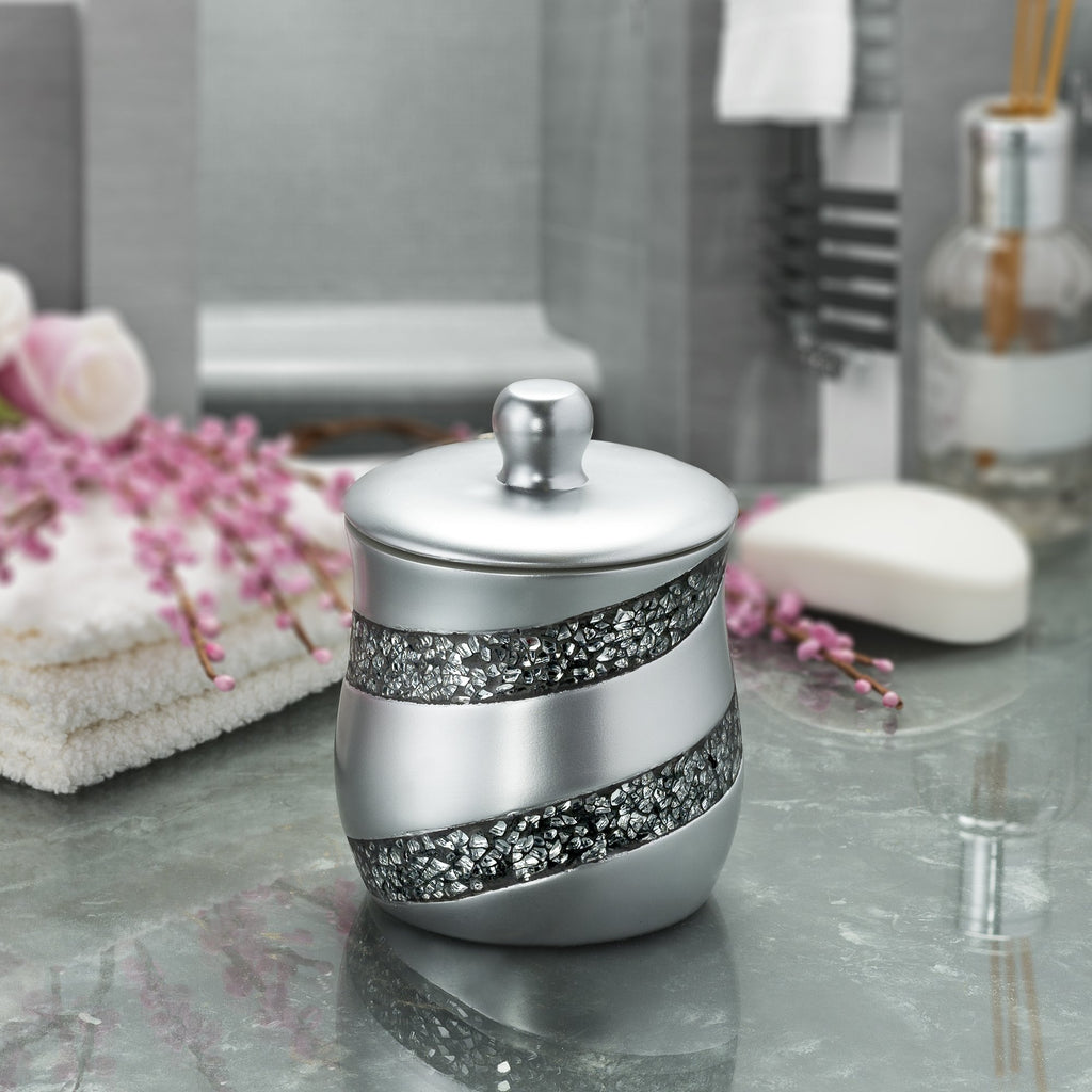 Creative Scents Silver Mosaic Qtip Holder - Decorative Cotton Ball Jar - Durable Resin Cotton Swab Dispenser - Beautiful Bathroo