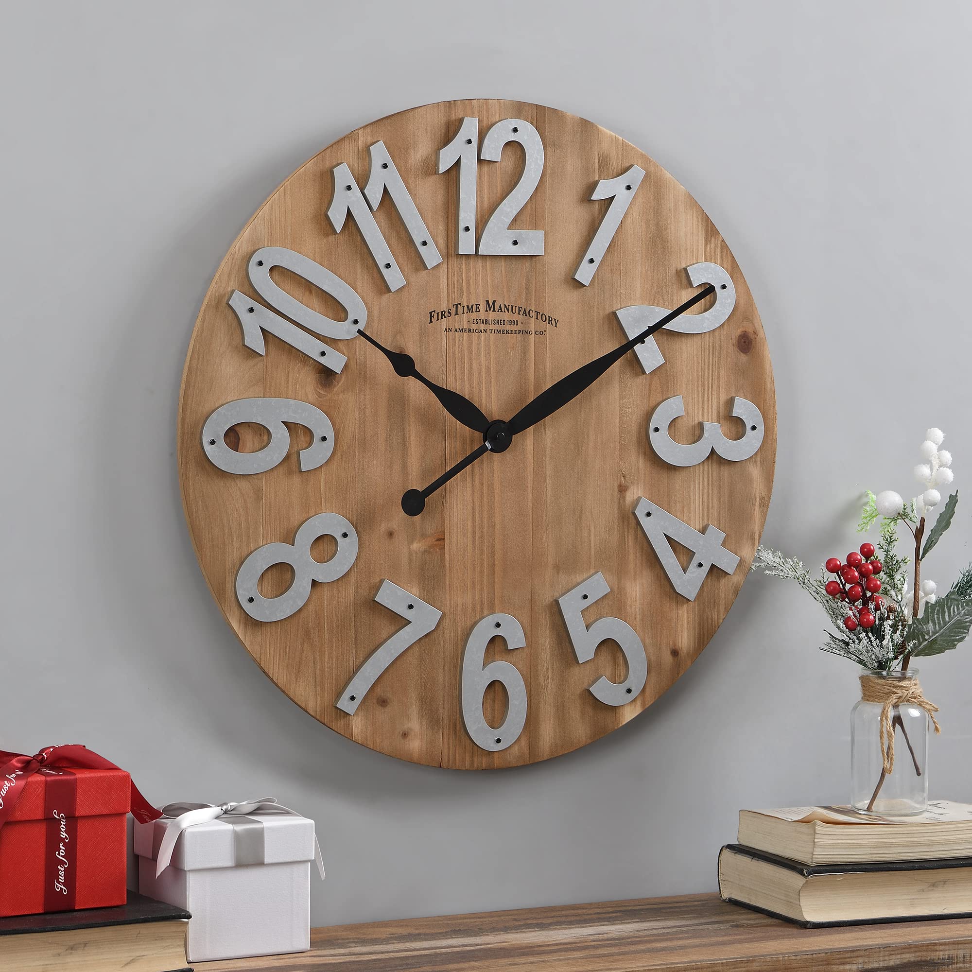 FirsTime & Co. Slat Wood Wall Clock, 22.5, Tan,243