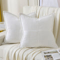 Haussy Pure White Decorative Throw Pillow Covers 24X24 Inch Set Of 2,Soft Solid Corduroy Striped Cushion Case,Square Euro Pillow
