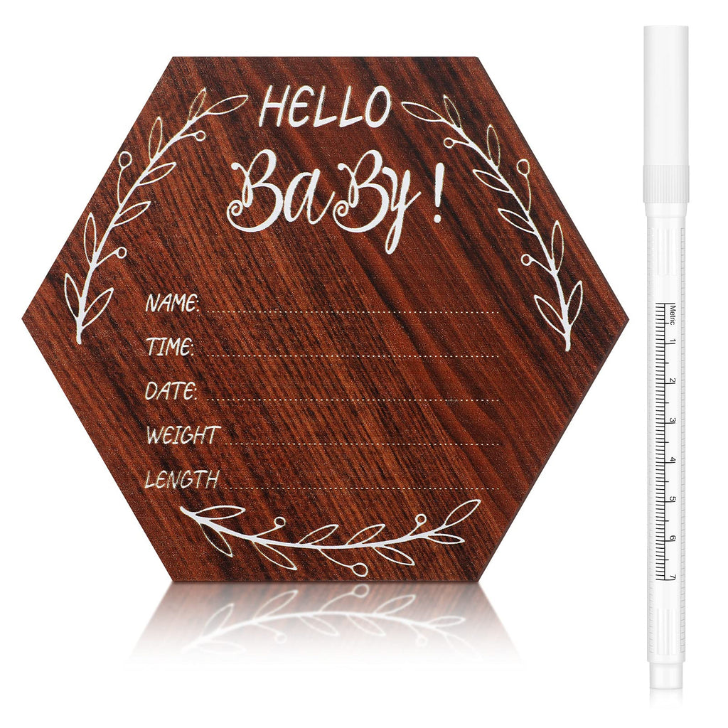 5 Inch Birth Announcement Sign for Hospital Cherry Newborn Announcement Sign Wooden Baby Name Sign with White Paint Marker Pen R