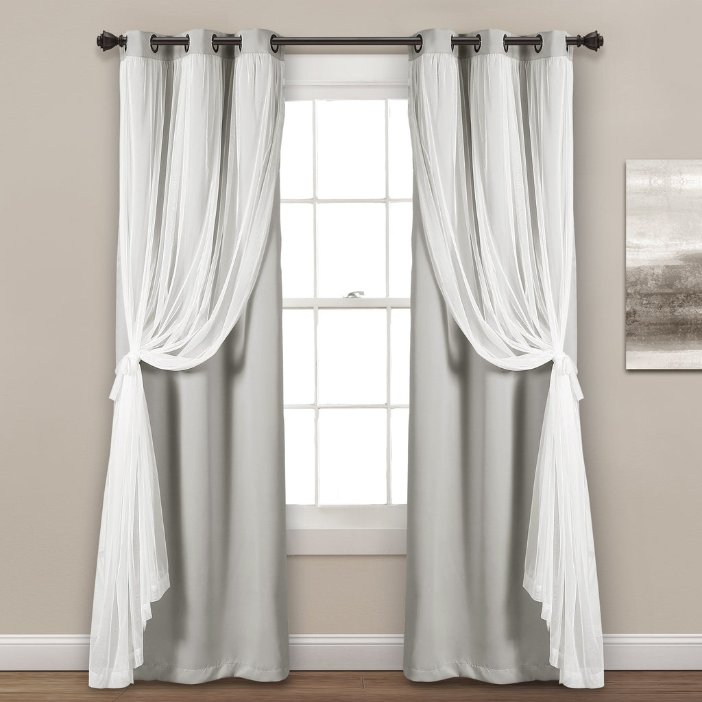 Lush Decor Sheer Grommet Curtains With Insulated Blackout Lining, Window Curtain Panels, Pair, 38''W X 84''L, Light Gray - Curta