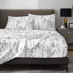 Hyprest Floral Sheets Queen Size,18 Inches Deep Pocket Sheets, 1800 Thread Count Black And White Leaf Floral Bed Sheets Soft Bre