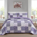 Mybedsoul Purple Quilt Set King Size Quilt Bedding Set Brown Plaid,3 Pieces Floral Patchwork Reversible Bedspread Coverlet Set F