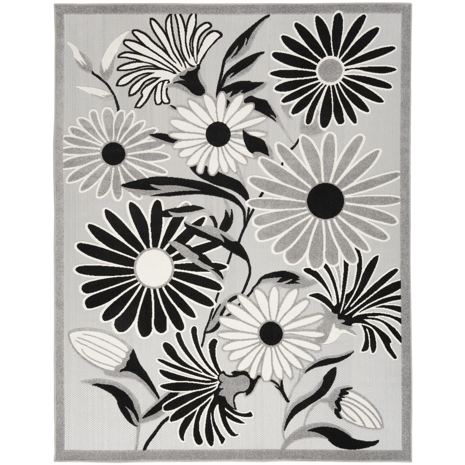 Nourison Aloha Indoor/Outdoor Black White 3'6' X 5'6' Area Rug, Easy Cleaning, Non Shedding, Bed Room, Living Room, Dining Room, Kitchen (4X6)